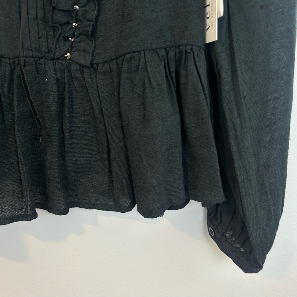 NWT Velvet by Graham & Spencer Black Ruffled Popover Studded Blouse/Top Large - Picture 9 of 12